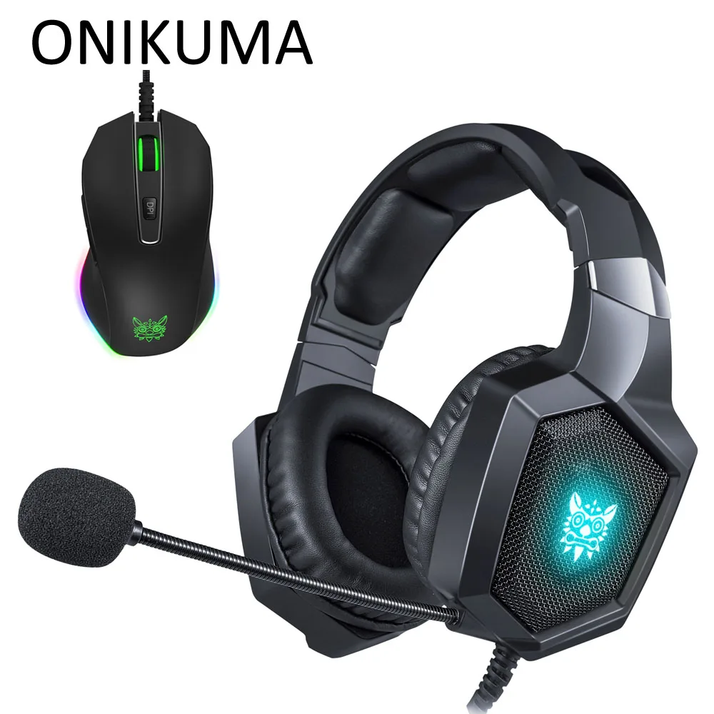 With Box ONIKUMA K8 PS4 гарнитура Casque PC Gamer бас Игровые наушники с микрофоном+ профессиональная проводная USB игровая мышь - Цвет: With Box