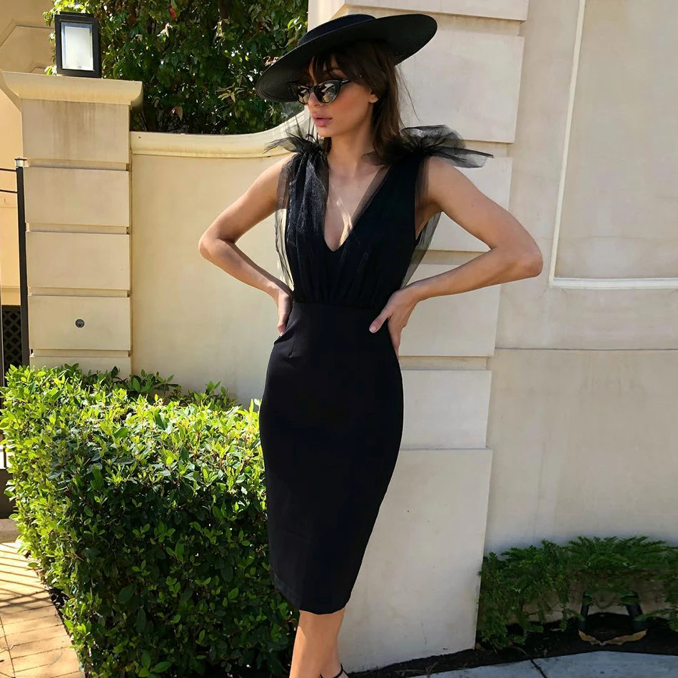 ADYCE Summer Women Bandage Dress Vestidos Verano 2019 Black Tank Sexy Deep V-Neck Sleeveless Bodycon Club Celebrity Party | Женская
