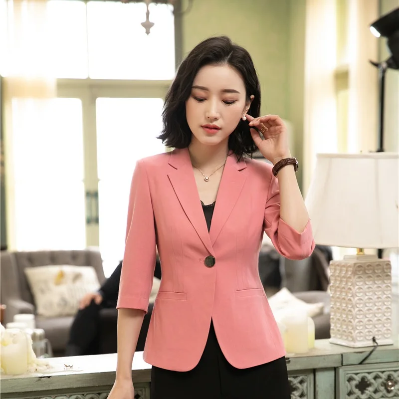 Женский офисный Блейзер и куртки с коротким рукавом розовый для работы верхняя
