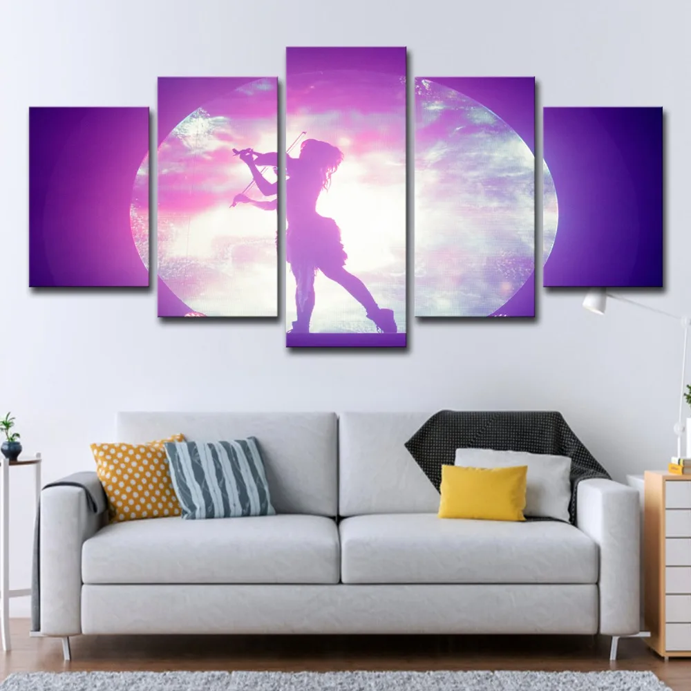 5 шт. Современная фиолетовая гитара девушка в Луне ночь ПЕЧАТЬ Плакаты
