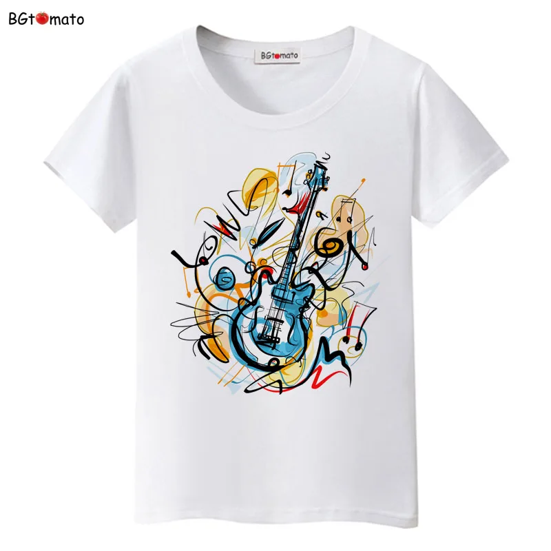 BGtomato рубашки с ручной печатью гитары прекрасная музыка летние модные топы для