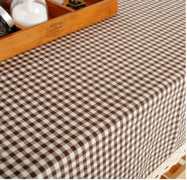 Льняная винтажная простая кофейная розовая решетка с кружевной боковой тканью