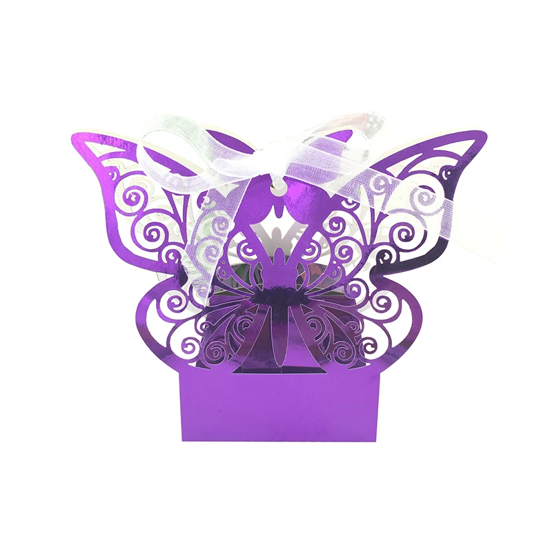 metal purple 50 шт. вырезанные лазером бабочки Свадебная коробочка для сладостей вечерние коробки для шоколада товары для дня рождения Детские Свадебные украшения и подарок - Цвет: metal purple