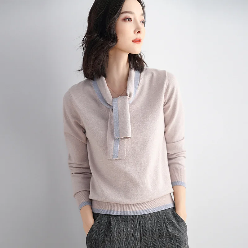Fashion Scarf Collor Sweater Female Spring Autumn pullovers Women Bright silk Knitted Jumper Tops kz535 | Женская одежда