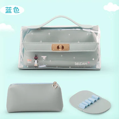 blue cute rabbit Желе Цвет Карандаш Чехол высокого Ёмкость Прозрачный чехол для карандашей Kawaii Канцелярские Организатор подарочная сумка, школьные принадлежности ПВХ ручка чехол - Цвет: blue cute rabbit