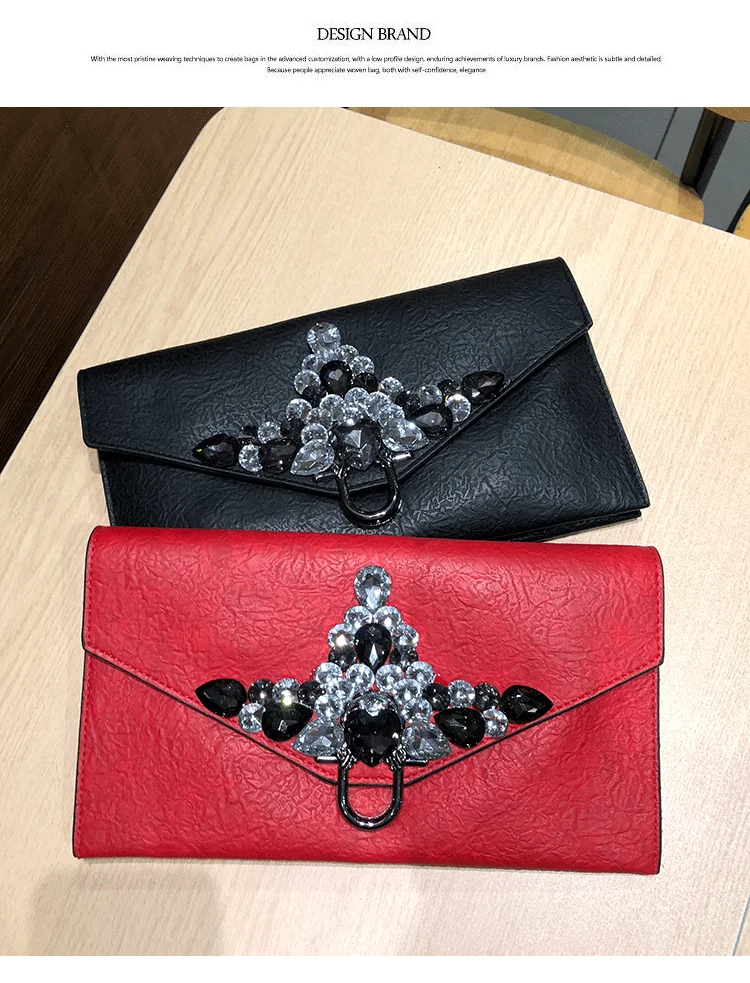 Korean Style Diamond Clutch Bag PU Leather Fashion Clutches Bags Solid Color Big Purse Women Shoulder Bags Crossbody Pack Gifts