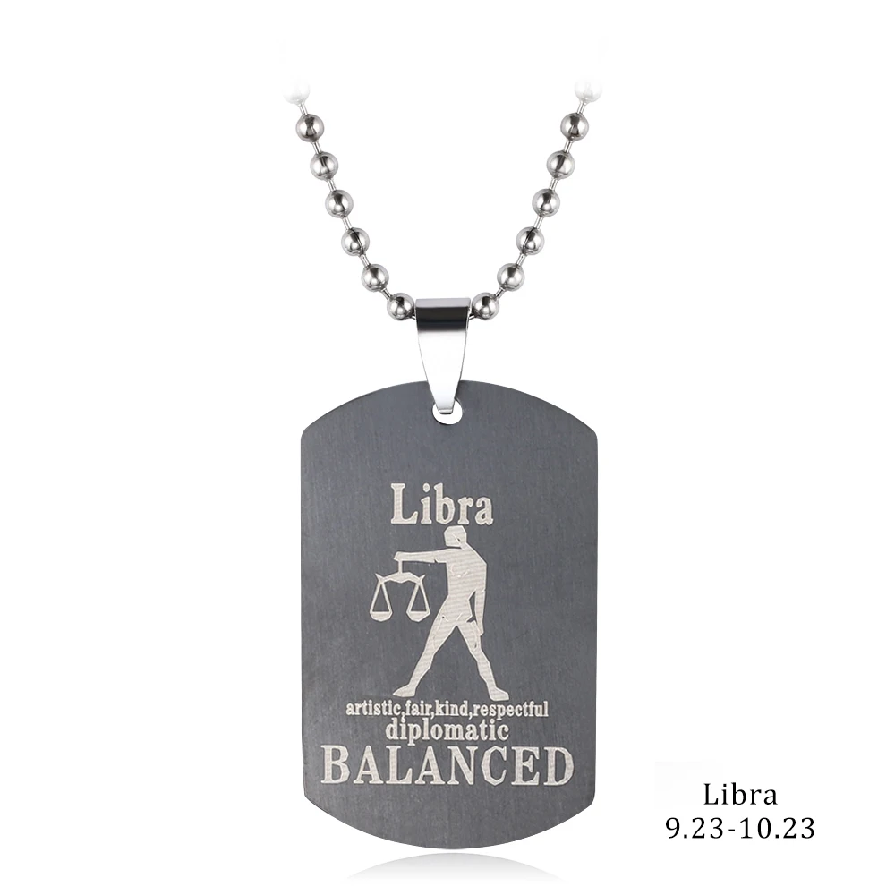 Libra Liujun 12 видов стилей Созвездие Dog Tag Близнецы ожерелья для мужчин для женщин нержавеющая сталь титан Neckless Рождество ювел - Окраска металла: Libra