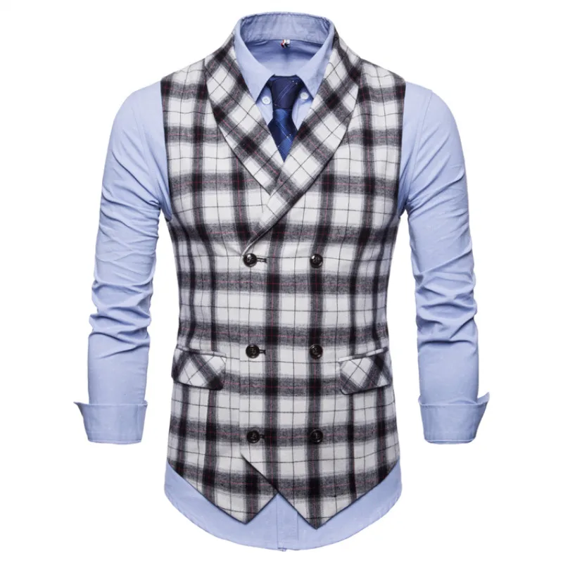 The new men's classic fashion slim young business fit vest for men high quality gentleman plaid tuxedo waistcoat | Мужская одежда