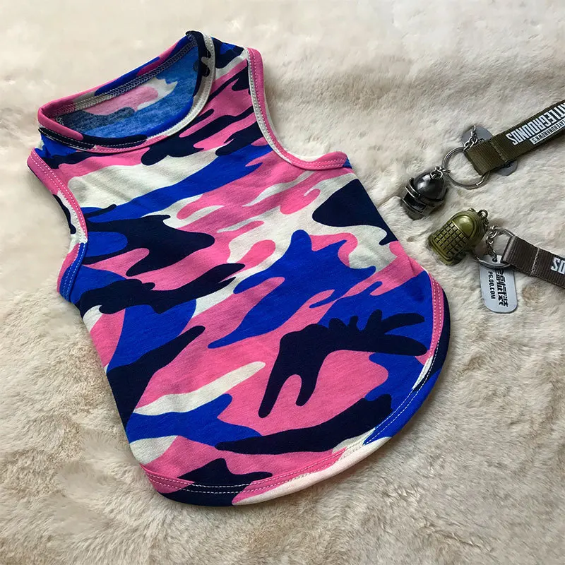 Хлопок Французский бульдог летний крутой Камуфляжный жилет для мопса костюм