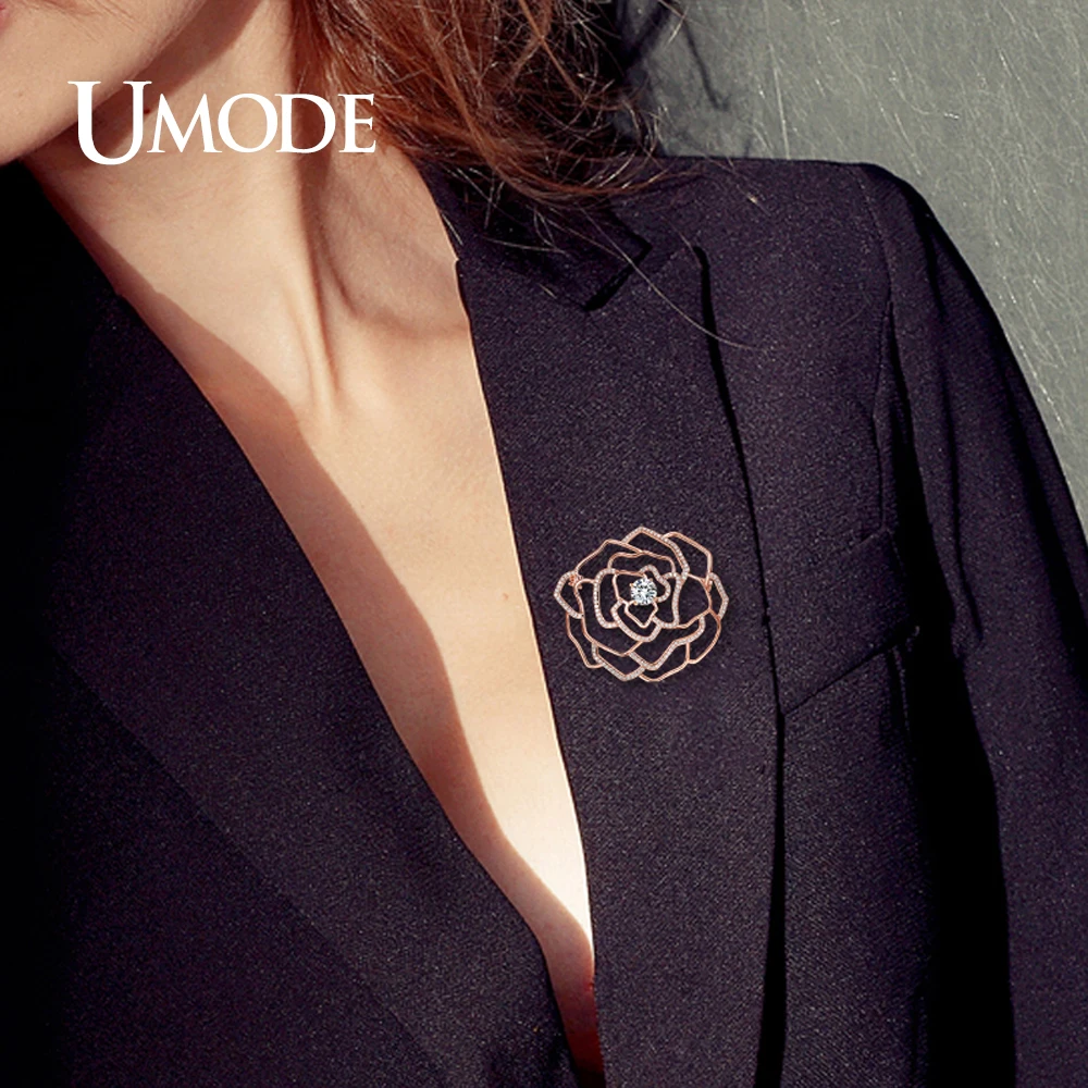 Женская Винтажная брошь UMODE большая цвета розового золота в форме полого цветка