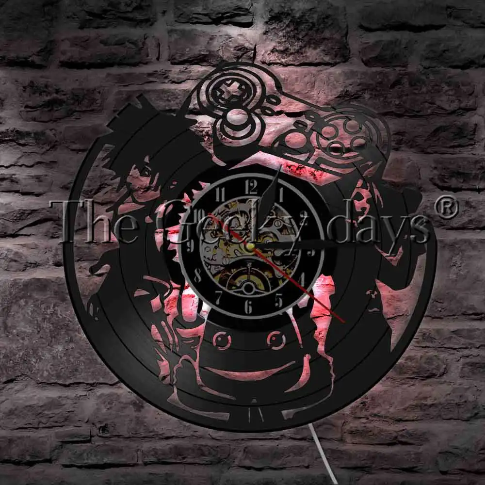 Fighting Games Gamepad Controller Home Decor Wall Watch LED Hanging Lamp Video Game Vinyl Record Wall Clock