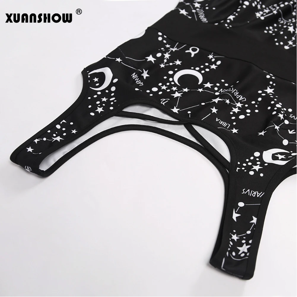 XUANSHOW женское платье Ete 2019 Новое модное готическое без рукавов с поясом принтом
