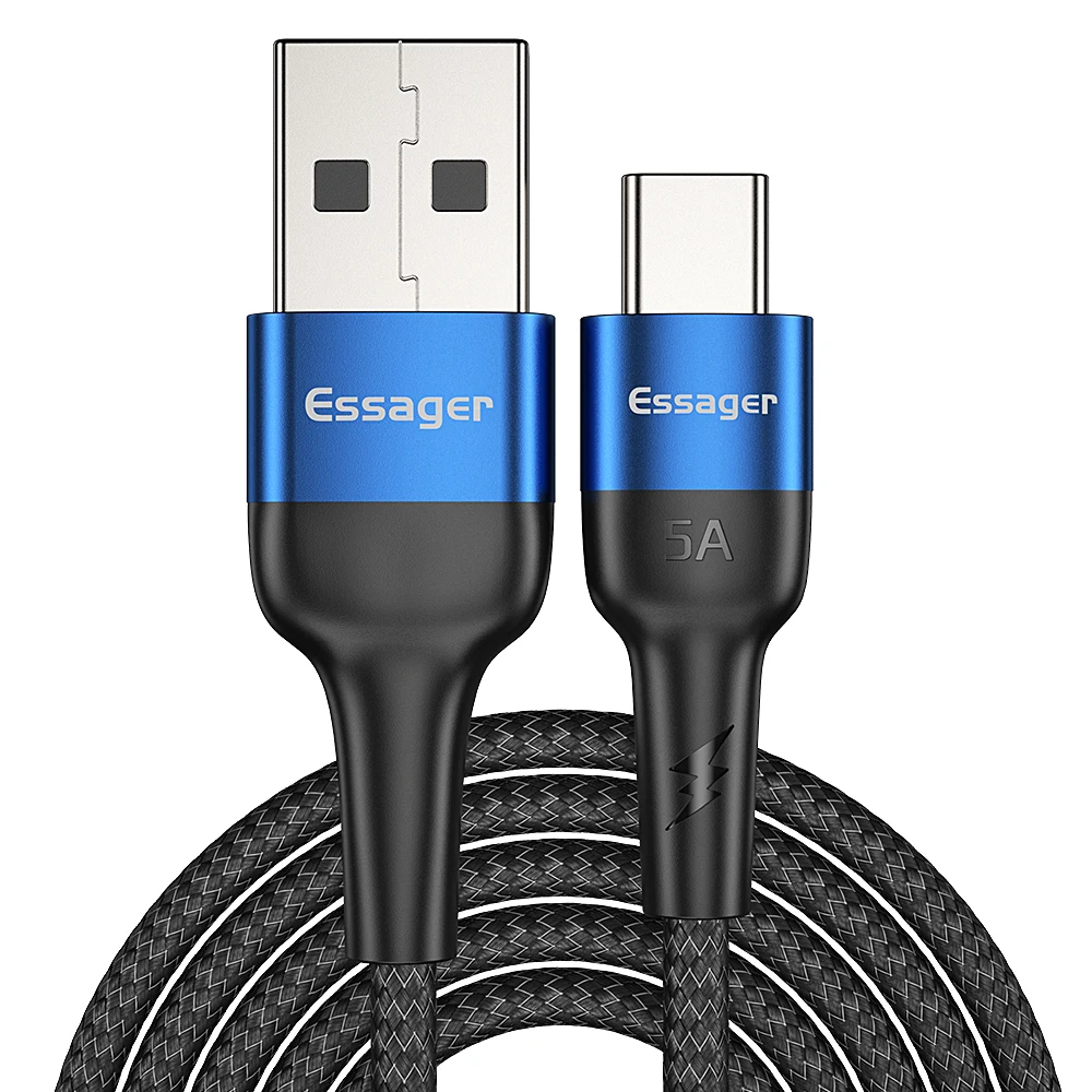 Blue Кабель Essager 5A usb type-C для huawei mate 20 P30 P20 P10 P9 Pro OPPO R9 R7 R5 USBC type-C кабель для быстрой зарядки 4,0 USB-C - Цвет: Blue