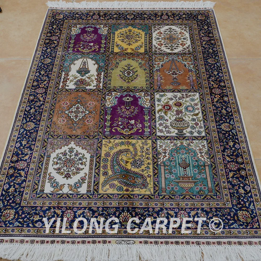 Yilong 3 'x 4 5' Античный персидский шелковый садовый ковер ручной вязки