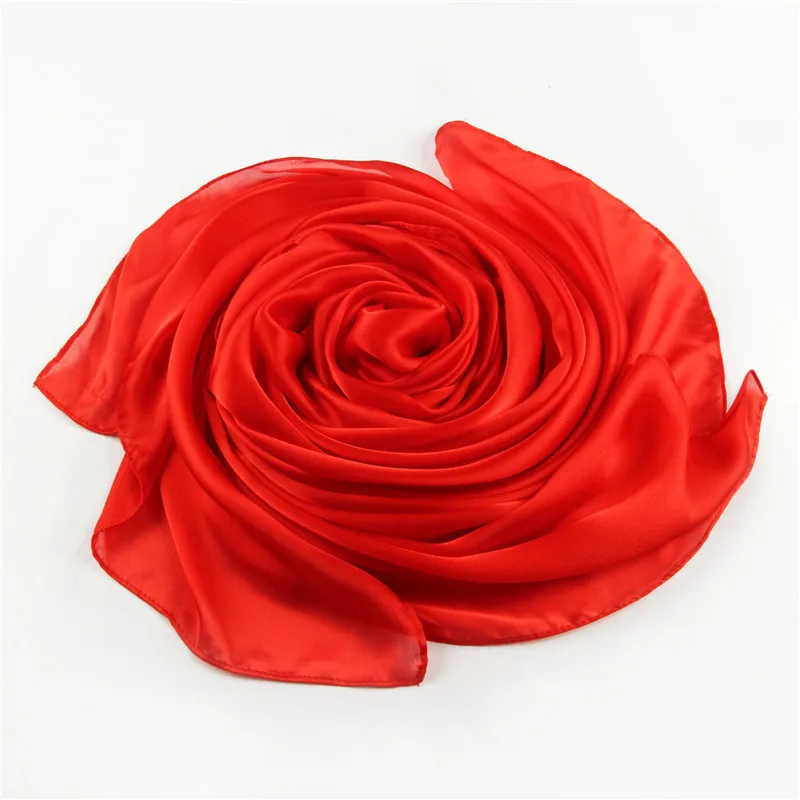 Женский длинный большой шарф из чистого шелка банданы модная однотонная