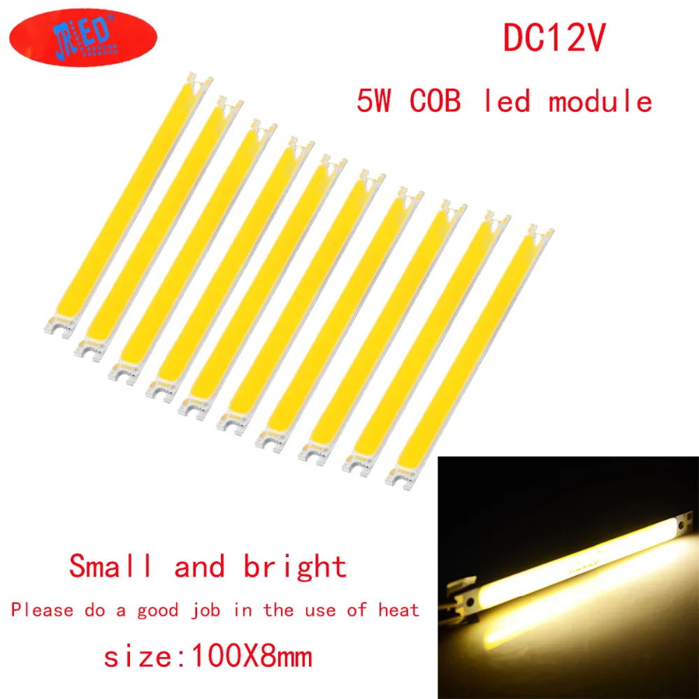 

10pcs 5W COB LED Strip Lights white warm white Lamp Pure White DC-12-14V 500LM for DIY 100x8mm Wholesale Free Shipping