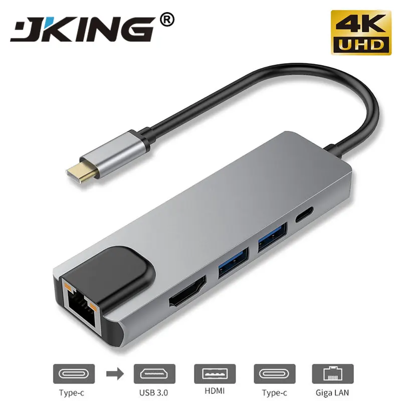 USBC к Rj45 HDMI USB 3 0 type C порт зарядки 5 в 1 концентратор Gigabit Ethernet Lan 4K для Mac book Pro Thunderbolt