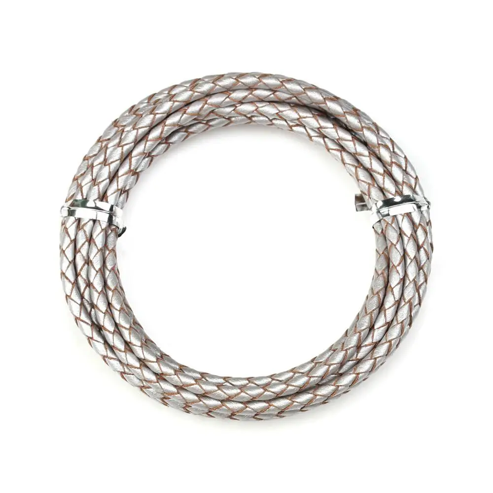 silver LOULEUR, 2 метра/Лот, 3 мм, 4 мм, кожаный плетеный шнур для кожаного браслета, круглая кожаная нить, веревка, ожерелье, изготовление ювелирных изделий - Цвет: silver