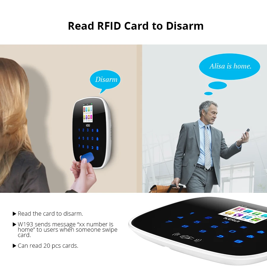 Система охранной сигнализации KERUI 3G Wi Fi GSM PSTN RFID IOS Android управление через