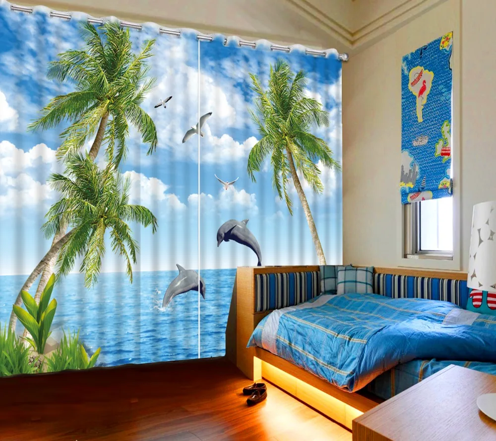 Затемняющие шторы на заказ оконные любого размера для гостиной с дельфином
