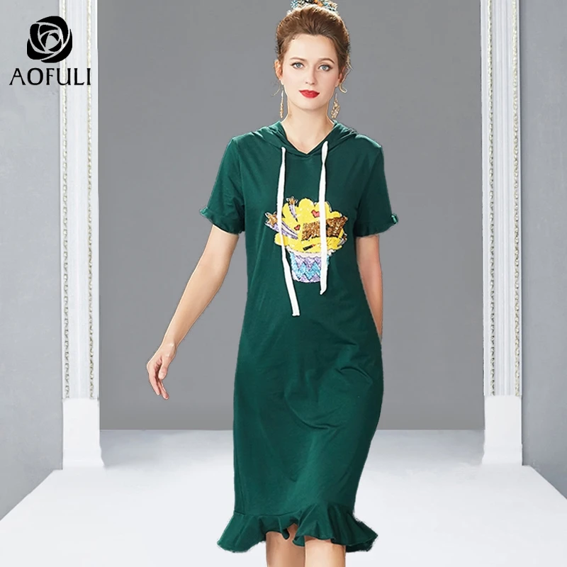 Платье AOFULI L- 5XL милое Хлопковое платье до середины икры с героями мультфильмов