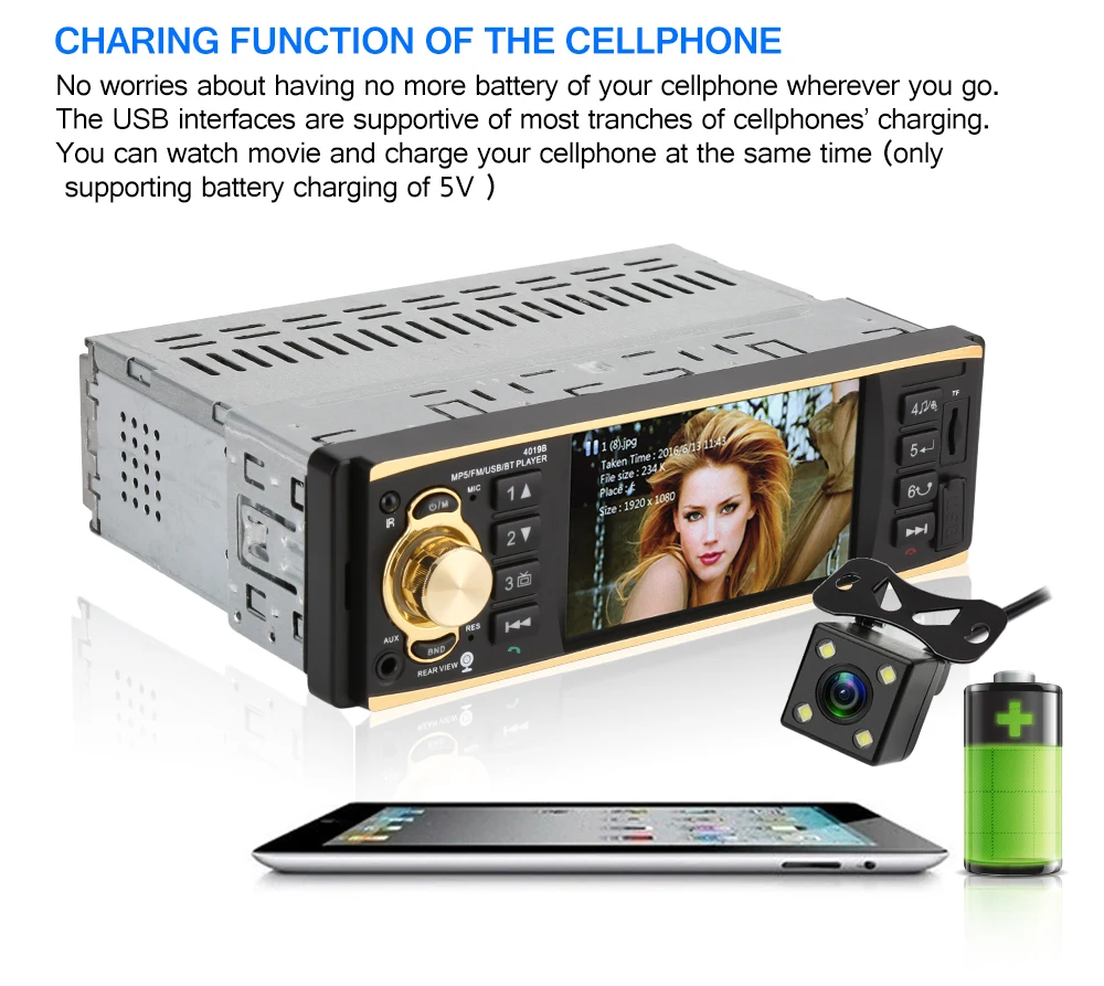 1 Din автомобильное радио Зеркало Ссылка 4,1 дюймов HD Bluetooth MP3 плеер авторадио USB AUX FM камера Авто аудио стерео Поддержка 13 языков