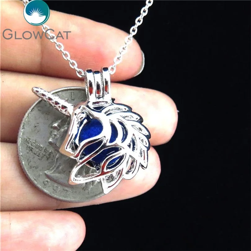 Творческий Единорог головка камни бусины клетка медальон Цепочки и ожерелья с