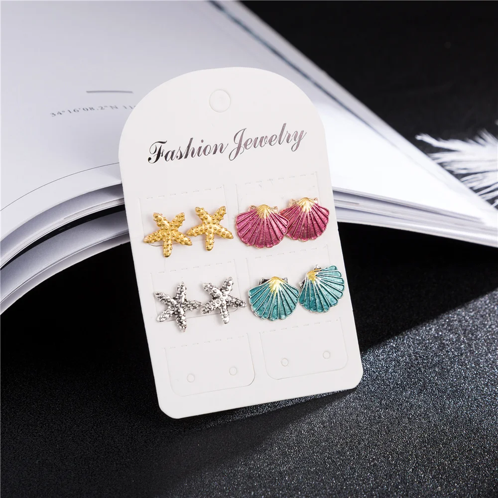 Женские серьги пусеты HOCOLE в виде морской звезды 4 пар/компл..|Серьги-гвоздики| |