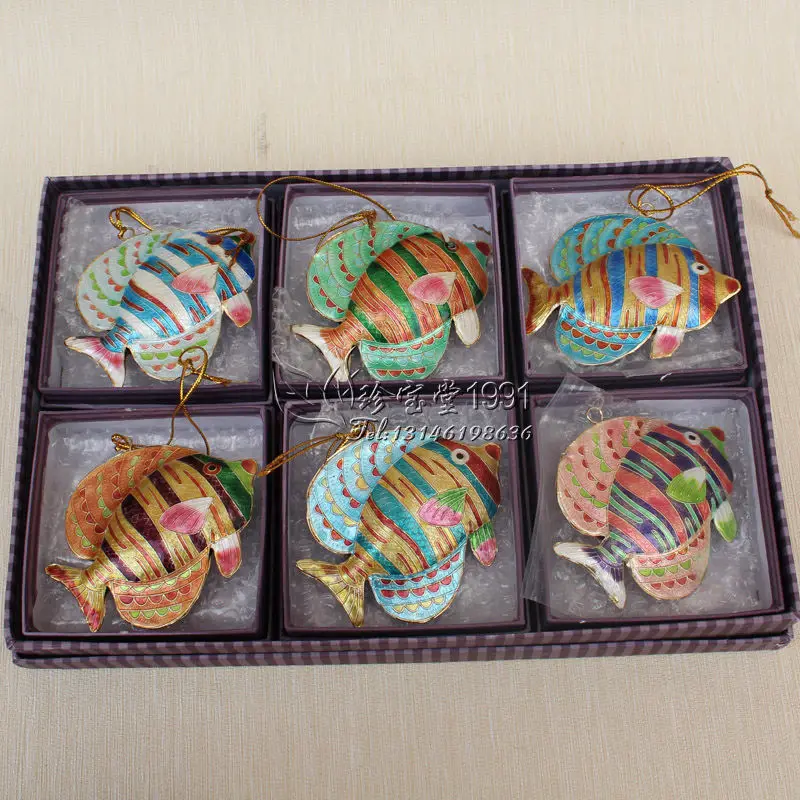 

BRAND NEW 6PCS CHINESE HANDMADE Cloisonne ENAMAL Fish Christmas Ornaments