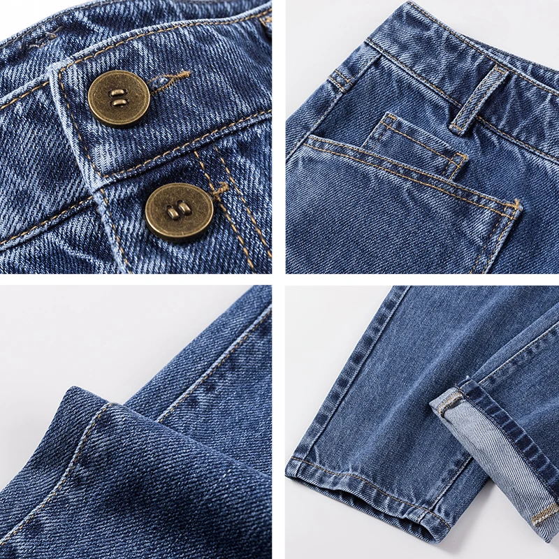 Cuffs Harem Jeans High Waist Boyfriend Denim Loose Mom Ankle Length Pants Female Four Button Fashionable Blue Large Size | Женская