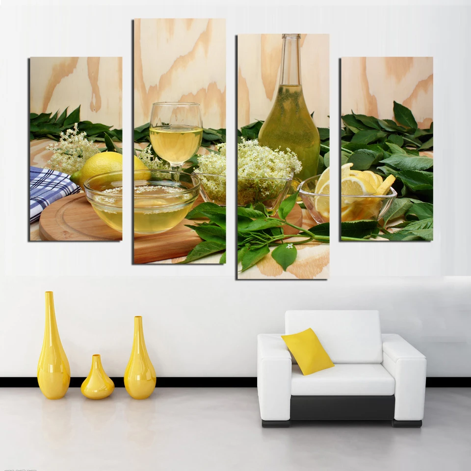 Картина на холсте с изображением фруктов лимонного сока зеленых цветов