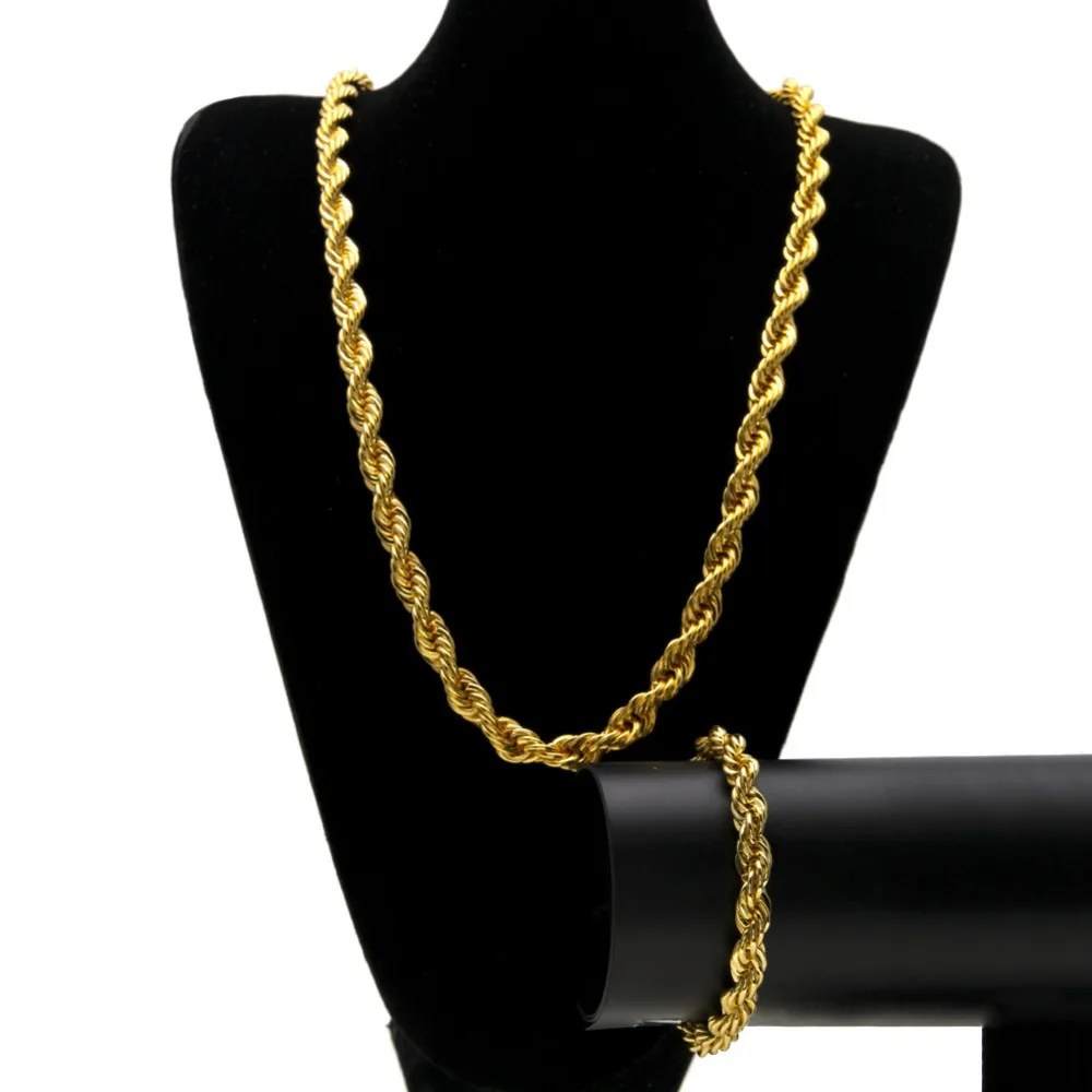

Hiphop Jewelry Sets High Polished Twisted Chain Chain Hip Hop Rope Necklace Bracelets Men Trendy Style 6mm 10mm