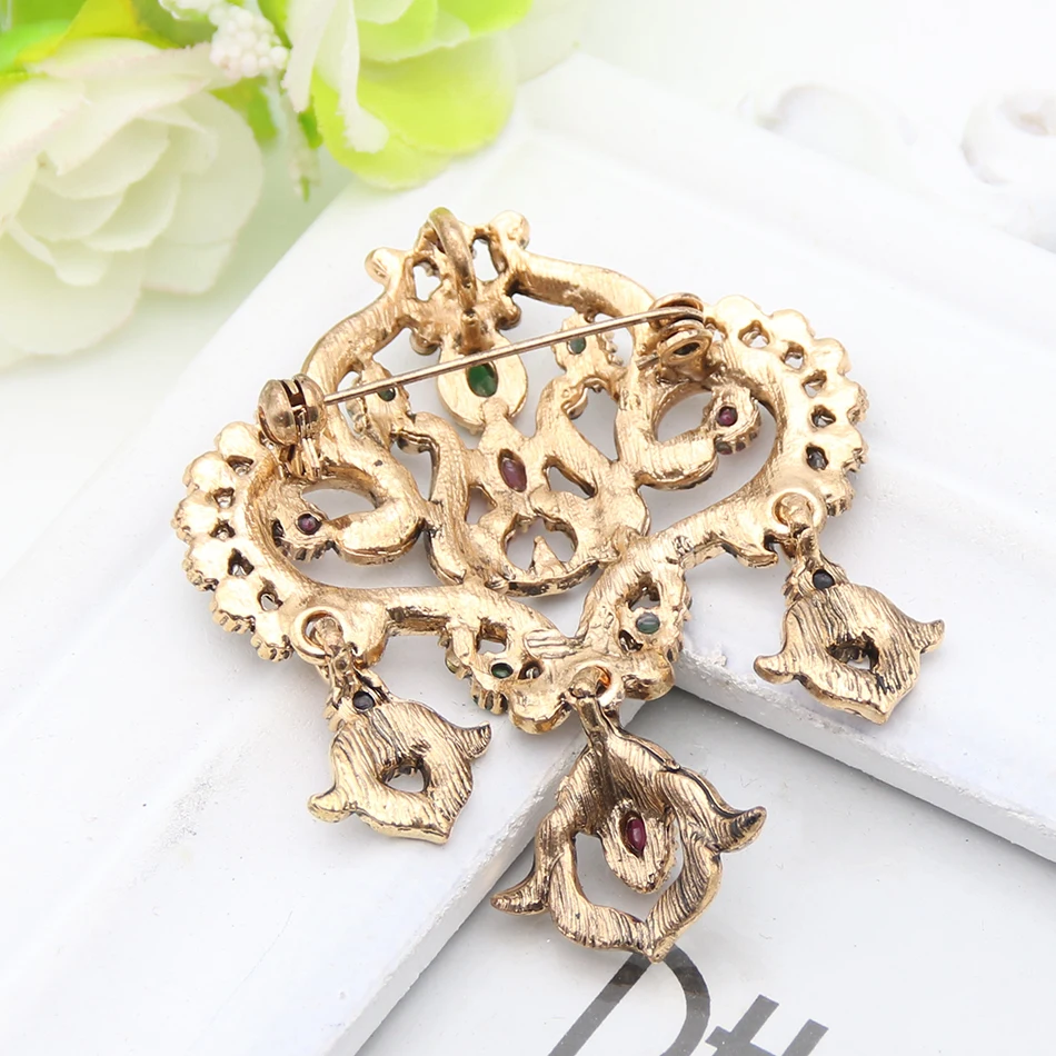 Лучший подарок для женщин античная золотая цветная яркая хрустальная брошь