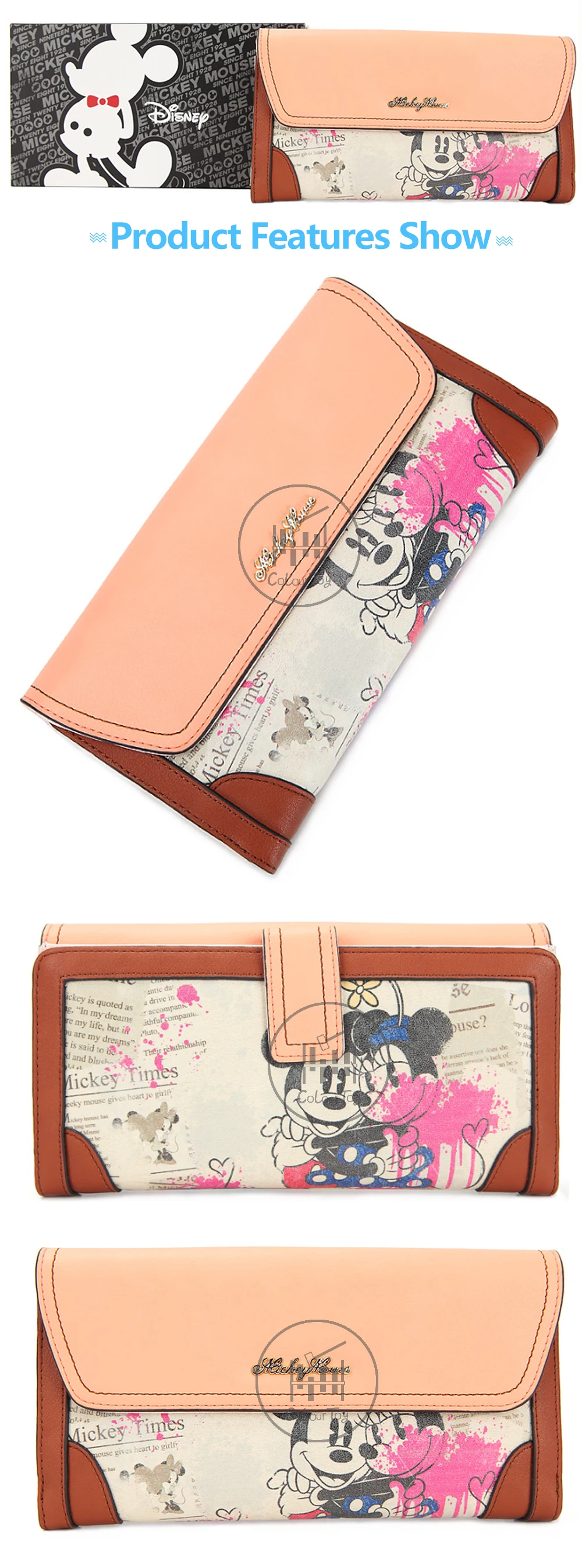 Disney Женская мода, ПУ сумка, кошелек для девушек, Длинный кошелек, сумки, клатчи, для отдыха, ручной кошелек-держатель для карт, браслет, сумка