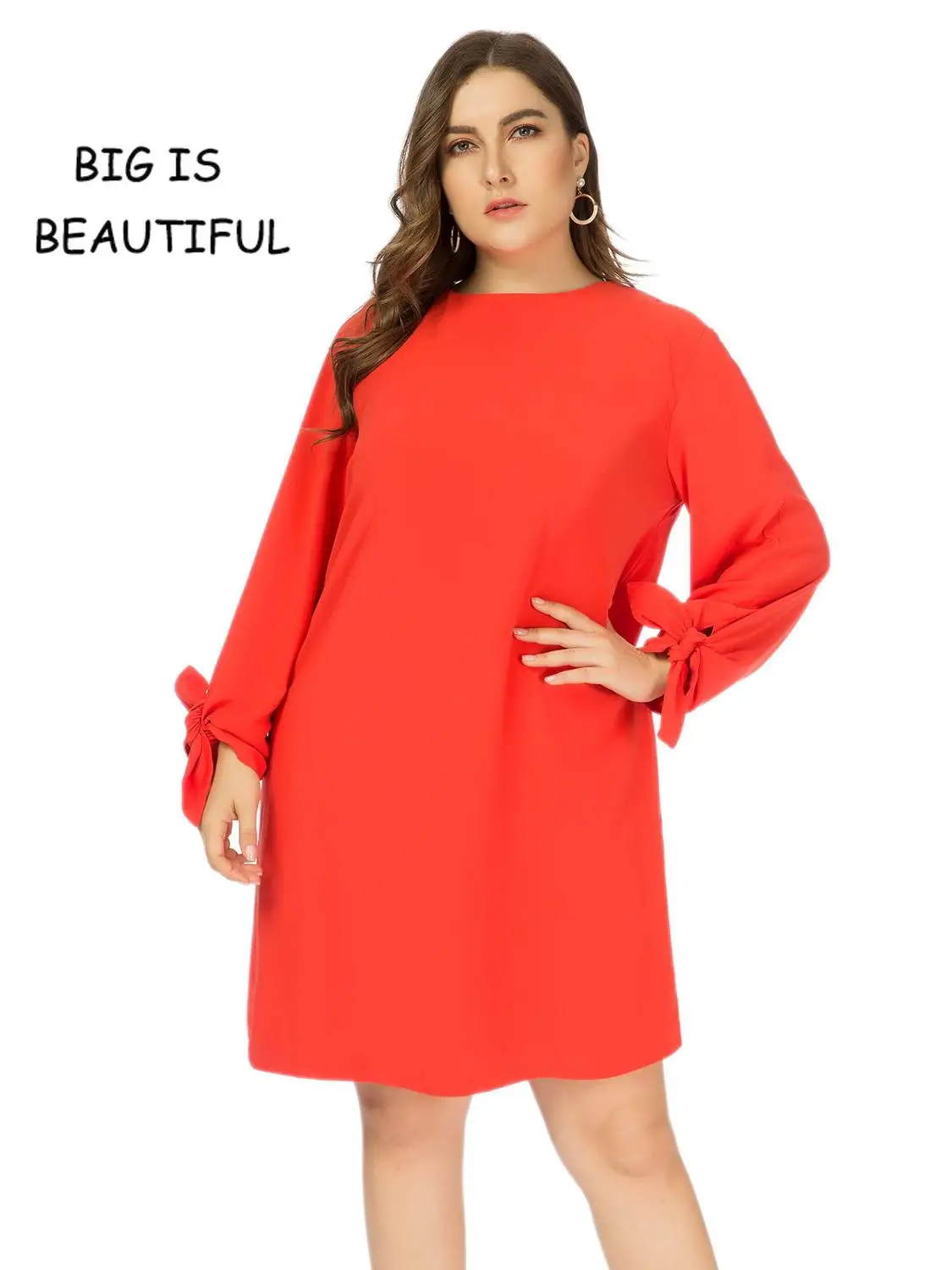 Плюс Размеры осень с галстуком-бабочкой длинными рукавами Для женщин