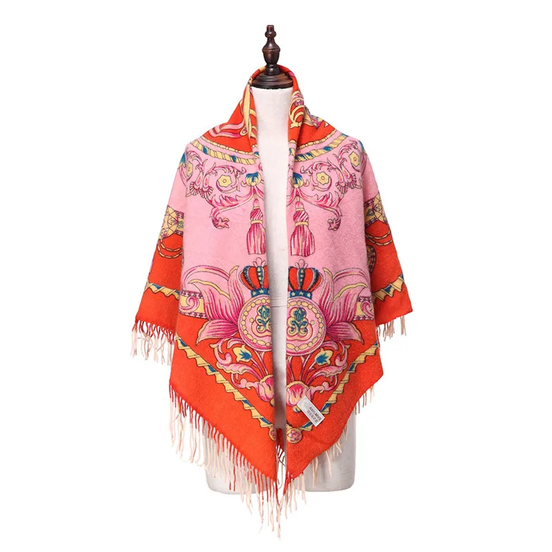 ZY87049 Duplex Printing Design Wool Tassel Pashmina Luxury Cape Winter Hot Sell Trim Shawls Popular Poncho shawl |