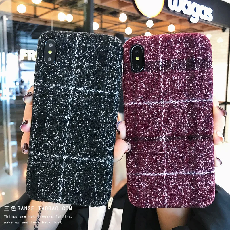 Fortuna/серые плюшевые мягкие чехлы в клетку для телефонов iPhone XS Max XR X клетчатые