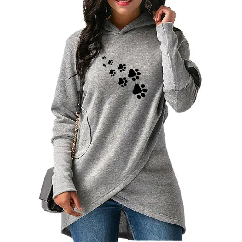 Новинка, модная Прямая поставка, толстовки с принтом в виде собачьих лап, женские свитшоты, женские повседневные свободные укороченные толстовки в стиле Харадзюку на осень и весну