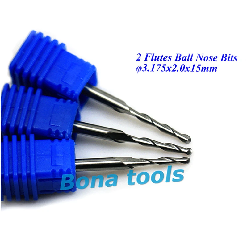 

Wholesale 10 pcs/lot 3.175x2.0x15mm 2 Flutes Ball Nosed End Mill, CNC Router Bits, Milling Cutters, Solid Carbide, Cutting Tools