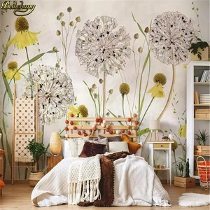 3D-обои beibehang на заказ, роспись гортензии, зеленый лук, желтые хризантемы, ручная роспись, американская пасторальная фоновая стена