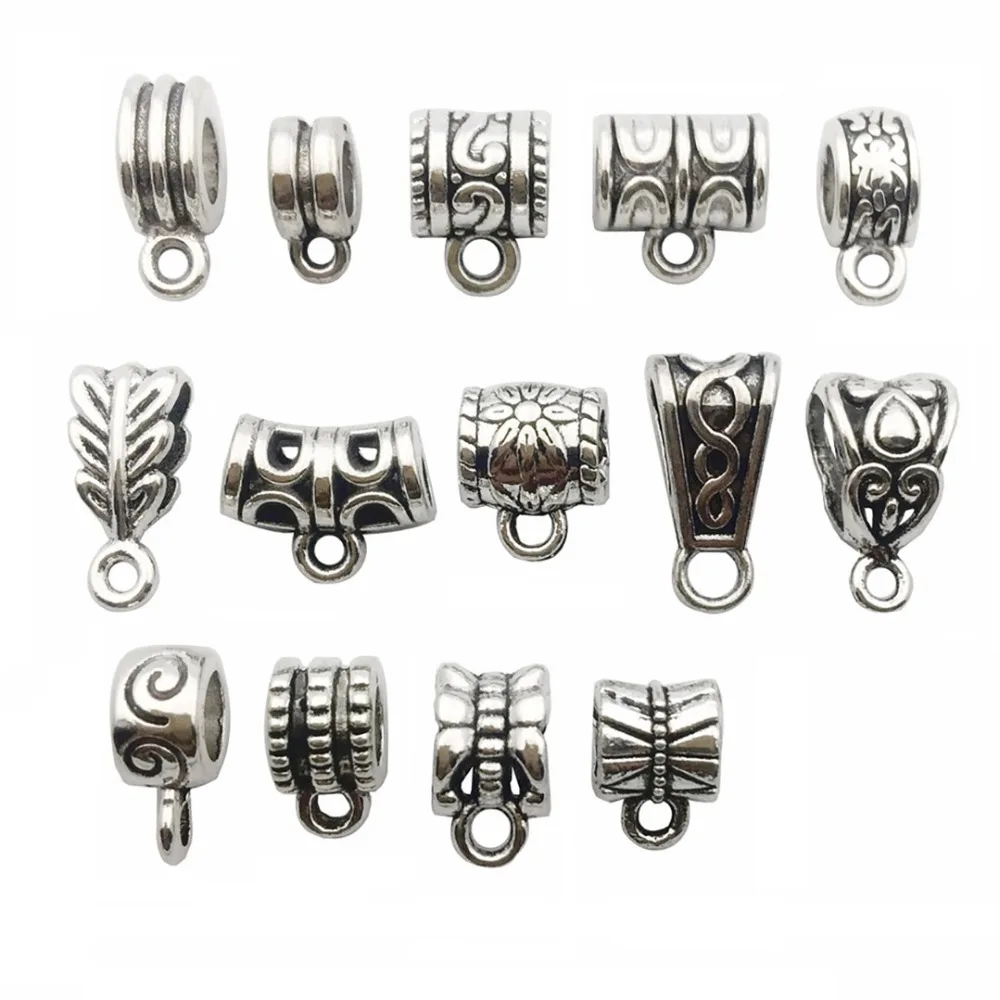 120pcs Mixed Antique Silver Bail Tube Beads Jewelry Finding Fit For Charms European DIY Necklace Bracelet Pendant Accessories | Украшения и