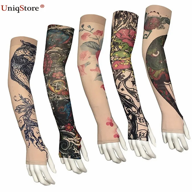 Uniqstore 5 пар (10 шт.) унисекс поддельные татуировки рукава руку Half-палец Мода УФ