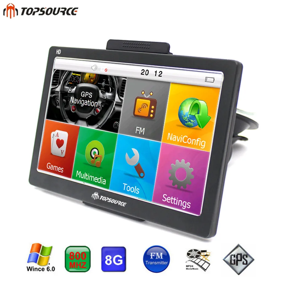 Автомобильный GPS навигатор TOPSOURCE 7 дюймов HD FM WinCE 6 0 8 ГБ 256 м карта бесплатное