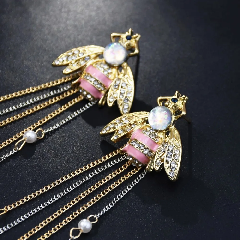 Модные трендовые золотые массивные длинные висячие серьги в форме пчелы с