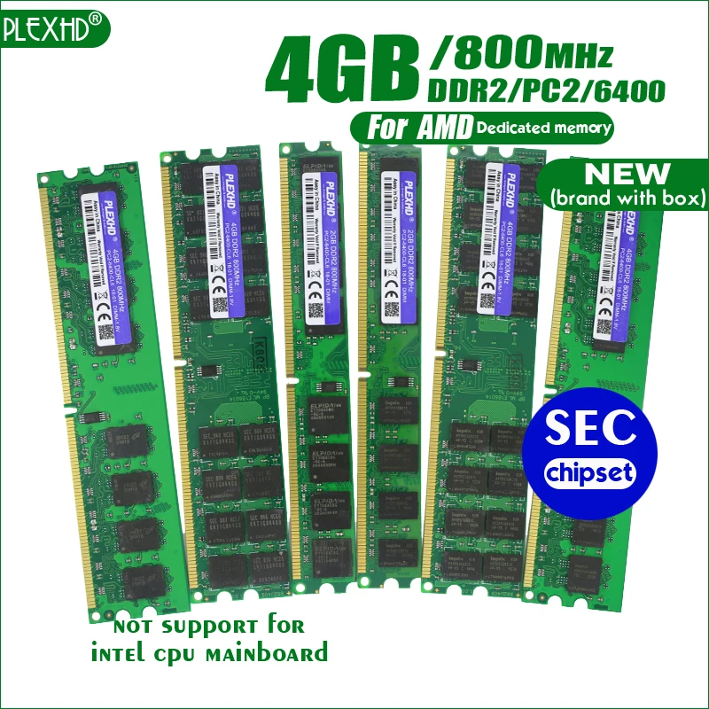 Новый plexhd 4 Гб DDR2 PC2-6400 800 МГц 4G PC2 6400 для настольных ПК dimm память ram 240 булавки AMD