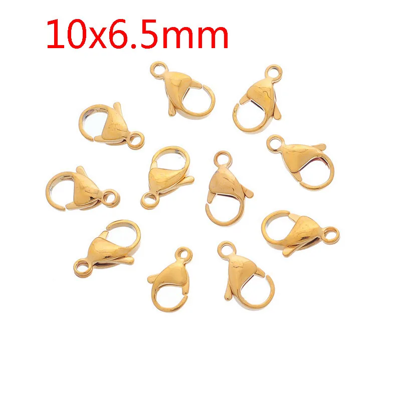 10pcs 10/50 шт Позолоченные Нержавеющая сталь карабины для самостоятельного изготовления ювелирных изделий, аксессуары Findings, высокое качество кольца разного размера - Цвет: 10pcs