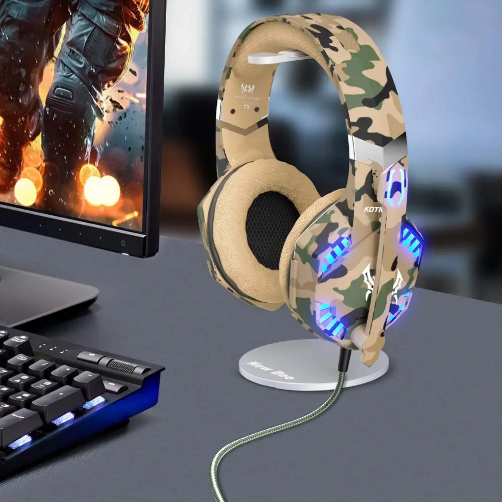 KOTION EACH G2600 камуфляжная стерео игровая гарнитура наушники с шумоподавлением с микрофоном светодиодный светильник для PS4/PC/Xbox One/iPad