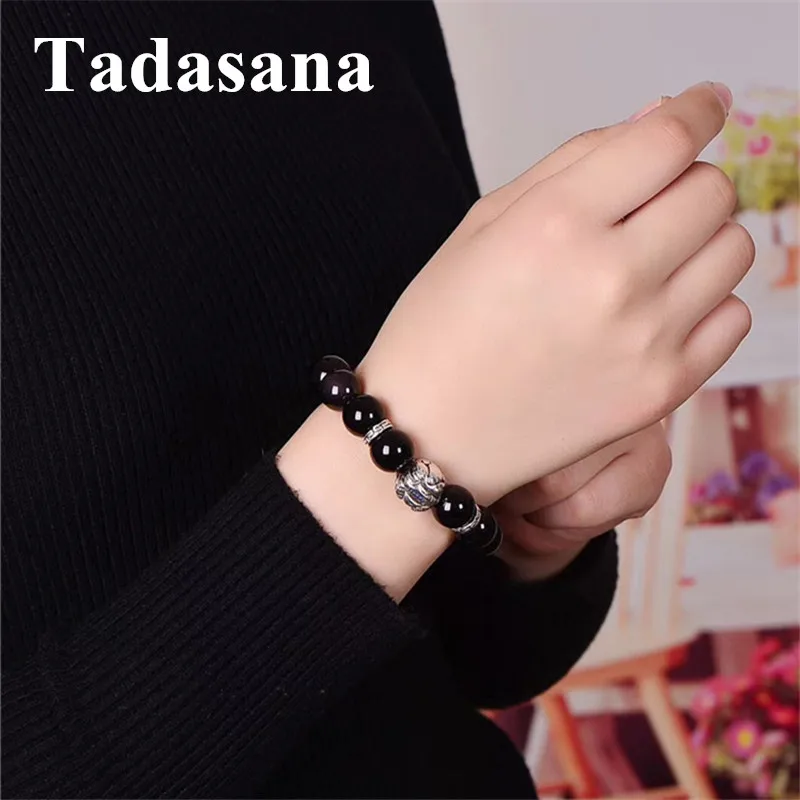 Черный обсидиан 8 бусин мужской браслет Пара Ювелирные изделия из натурального