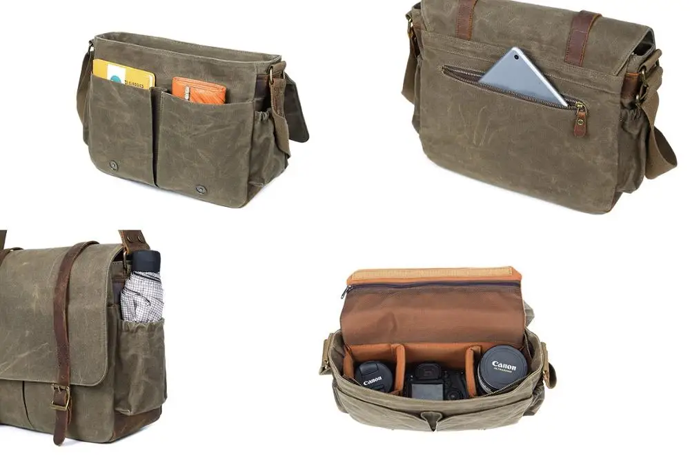 ZUOCHEN DSLR Camera Laptop Messenger Bag with Padded Insert for Canon Nikon Sony Olympus Fujifilm Large Canvas Shoulder
