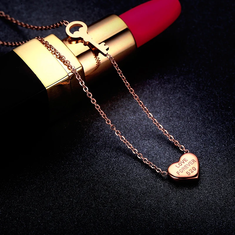 

YUN RUO Fashion Brand Woman Jewelry Rose Gold Silver Color Heart Pendant Necklace Chain 316 L Stainless Steel Collares Jewelry